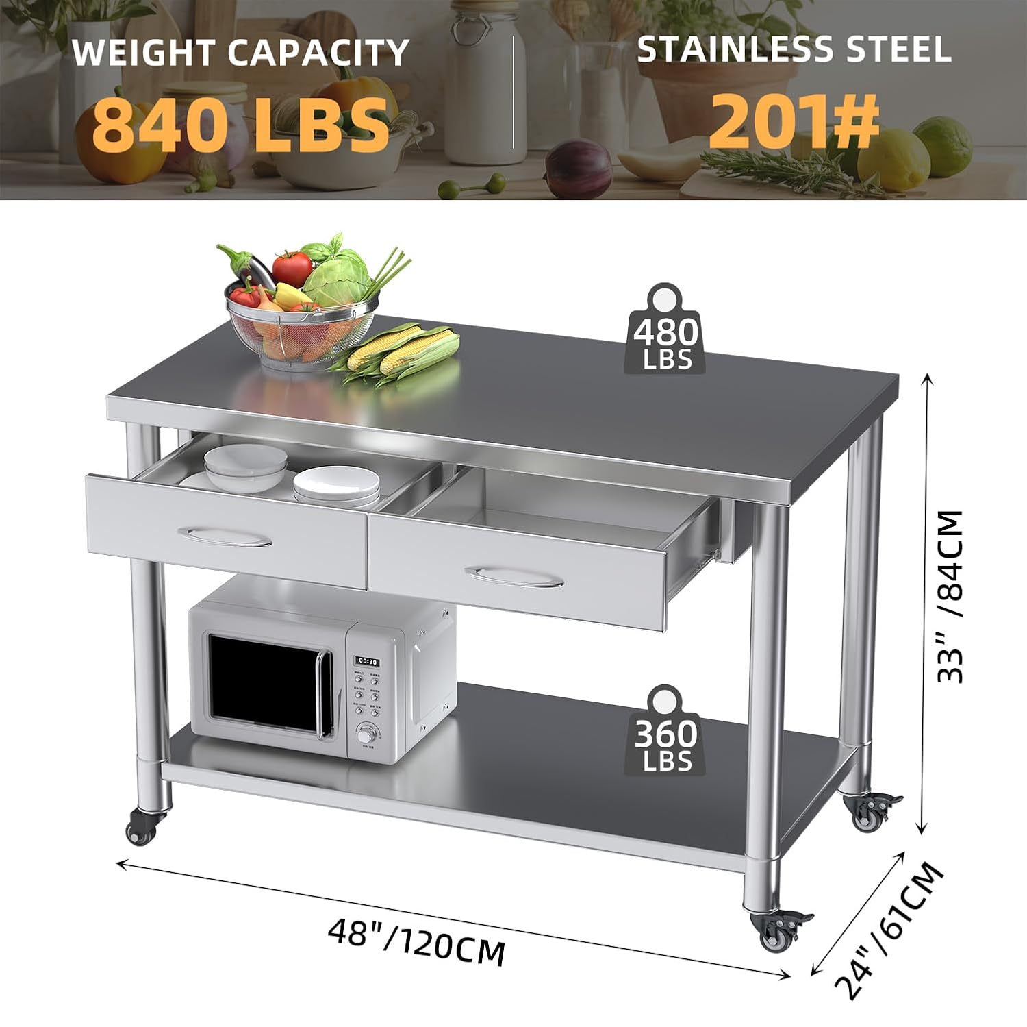 Table en acier inoxydable avec - Commercial Kitchen Prep Table avis et prix